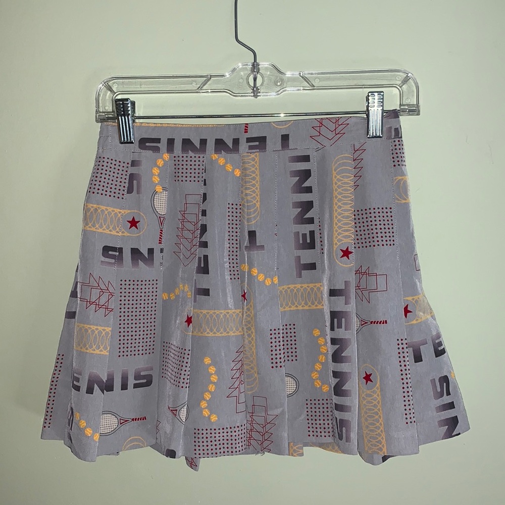 Tail Pleated Tennis Patterned Grey Mini Skirt size 6